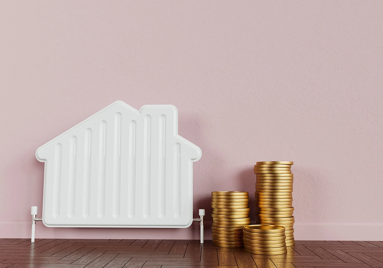 household-energy-bills-concept-heating-radiator-shape-house-with-stack-coins-3d-rendering